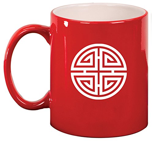 Ceramic Coffee Tea Mug Four Blessings Lucky Feng Shui (Red)
