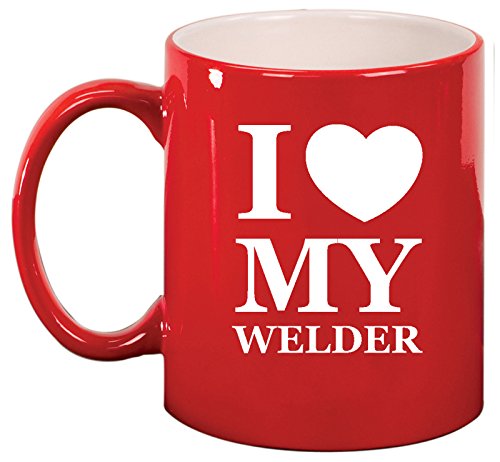 Ceramic Coffee Tea Mug Cup I Heart Love My Welder (Red)