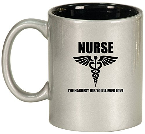 Ceramic Coffee Tea Mug Nurse Hardest Job You'll Ever Love (Silver)
