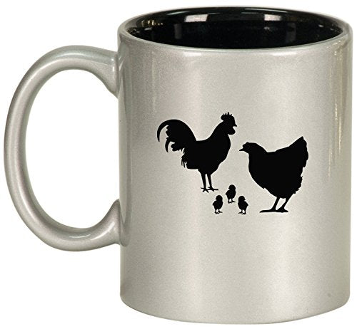 Ceramic Coffee Tea Mug Cup Chicken Family (Silver)