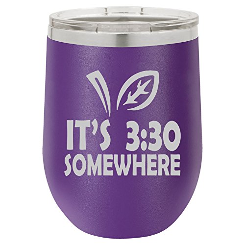 12 oz Double Wall Vacuum Insulated Stainless Steel Stemless Wine Tumbler Glass Coffee Travel Mug With Lid It's 3:30 Somewhere Funny Teacher (Purple)