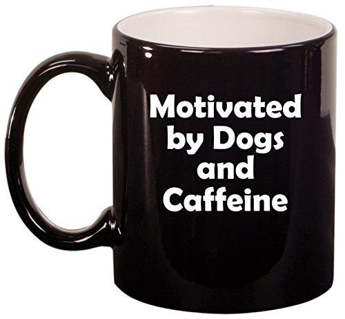 Ceramic Coffee Tea Mug Cup Motivated By Dogs And Caffeine (Black)