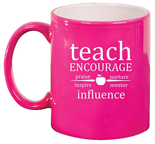 Ceramic Coffee Tea Mug Cup Teach Encourage Influence Teacher (Pink)