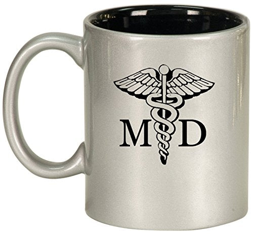 Ceramic Coffee Tea Mug Cup MD Medical Doctor (Silver)