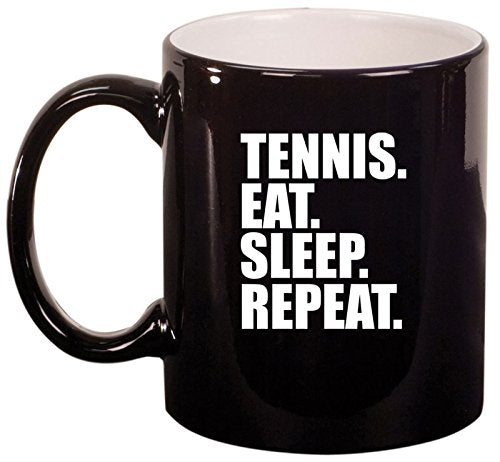 Ceramic Coffee Tea Mug Cup Tennis Eat Sleep Repeat (Black)