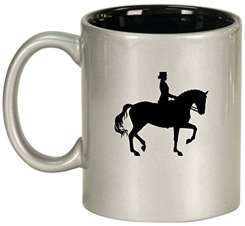 Ceramic Coffee Tea Mug Cup Dressage Horse With Rider (Silver)