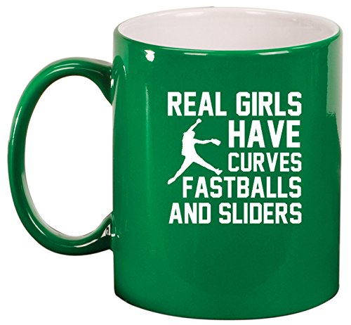 Ceramic Coffee Tea Mug Cup Real Girls Curves Softball (Green)