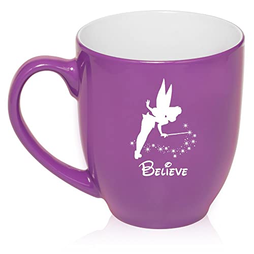16 oz Purple Large Bistro Mug Ceramic Coffee Tea Glass Cup Fairy Believe,MIP