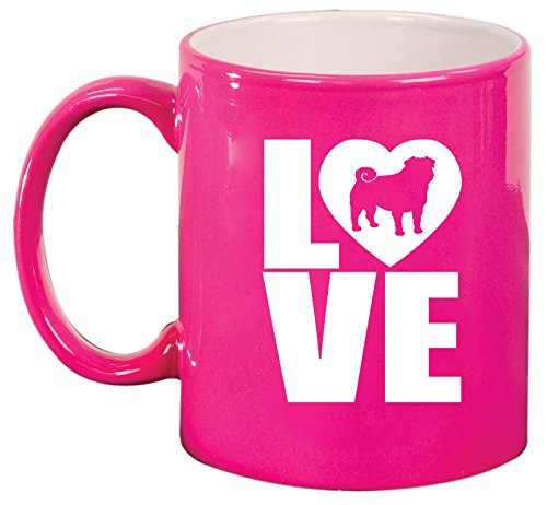 Ceramic Coffee Tea Mug Cup LOVE Pug (Pink)