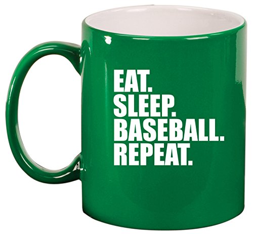 Ceramic Coffee Tea Mug Cup Eat Sleep Baseball Repeat (Green)