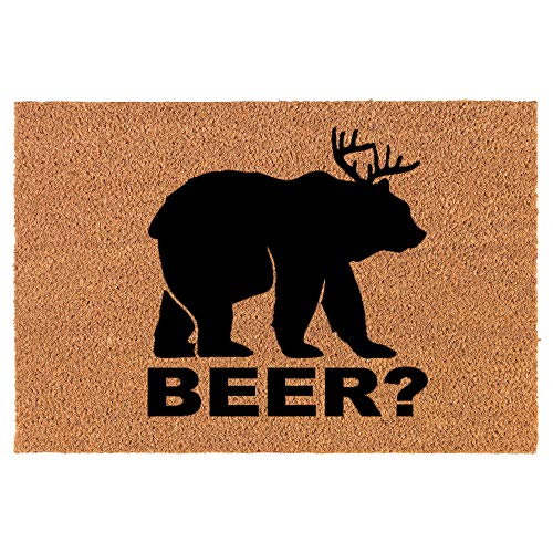 Coir Doormat Front Door Mat New Home Closing Housewarming Gift Deer + Bear = Beer Funny (30" x 18" Standard)
