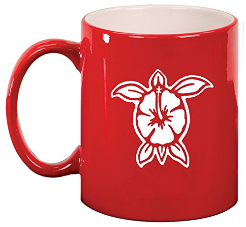 Ceramic Coffee Tea Mug Cup Hibiscus Turtle (Red)