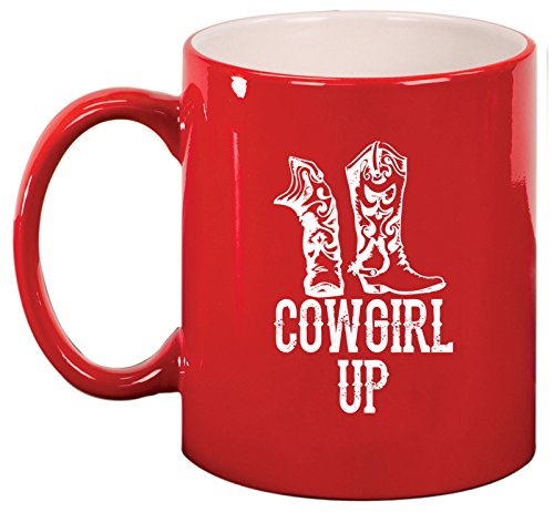 Ceramic Coffee Tea Mug Cup Cowgirl Up Boots (Red)