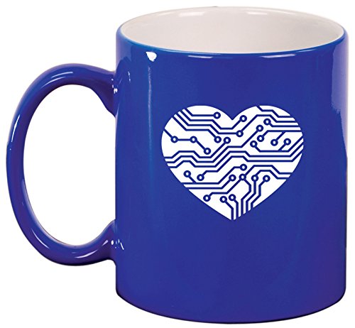 Ceramic Coffee Tea Mug Cup Heart Love Technology IT Computer (Blue)