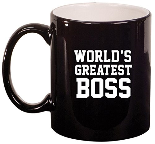 Ceramic Coffee Tea Mug Cup World's Greatest Boss (Black)