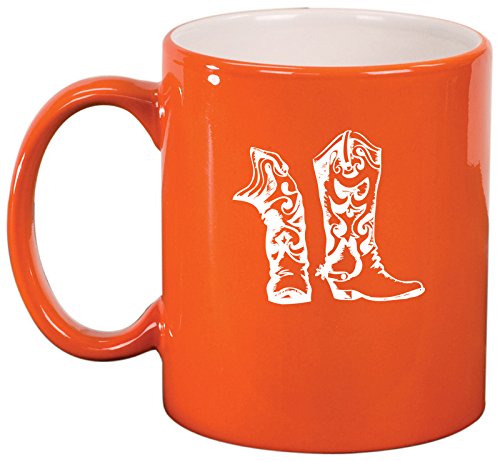 Ceramic Coffee Tea Mug Cup Cowboy Cowgirl Boots (Orange)