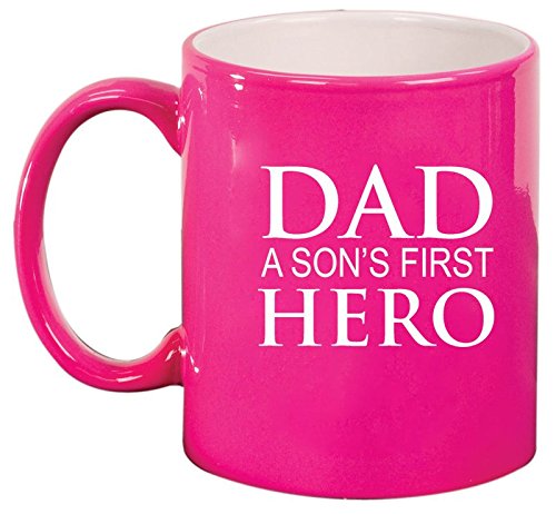 Ceramic Coffee Tea Mug Cup Dad A Son's First Hero Father (Pink)