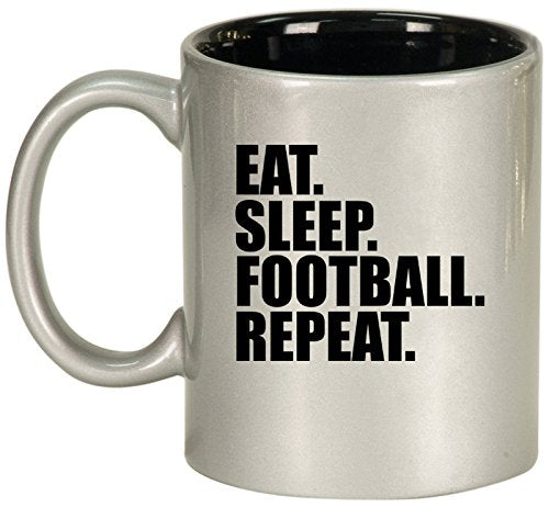 Ceramic Coffee Tea Mug Cup Eat Sleep Football Repeat (Silver)