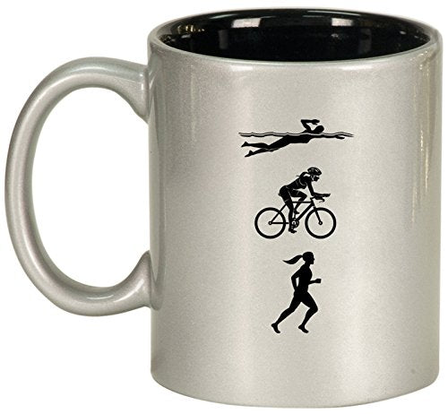 Ceramic Coffee Tea Mug Cup Female Triathlon Swim Bike Run (Silver)