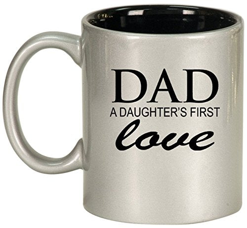 Ceramic Coffee Tea Mug Cup Dad A Daughter's First Love Father (Silver)