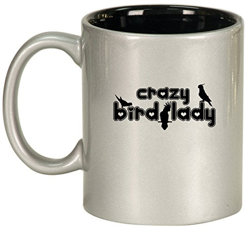 Ceramic Coffee Tea Mug Cup Crazy Bird Lady (Silver)