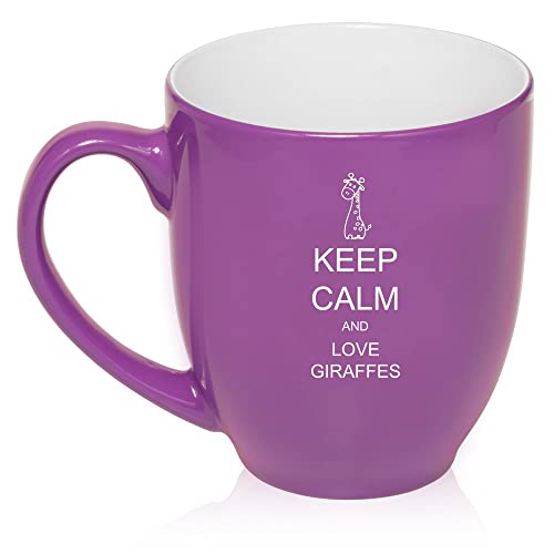 16 oz Purple Large Bistro Mug Ceramic Coffee Tea Glass Cup Keep Calm and Love Giraffes,MIP