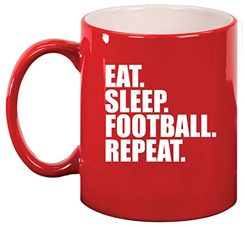 Ceramic Coffee Tea Mug Cup Eat Sleep Football Repeat (Red)