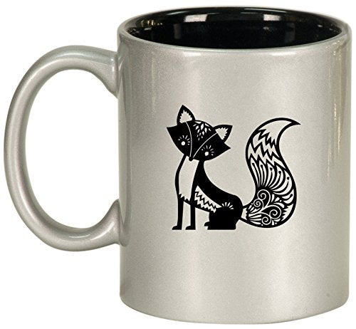 Ceramic Coffee Tea Mug Cup Fancy Fox (Silver)