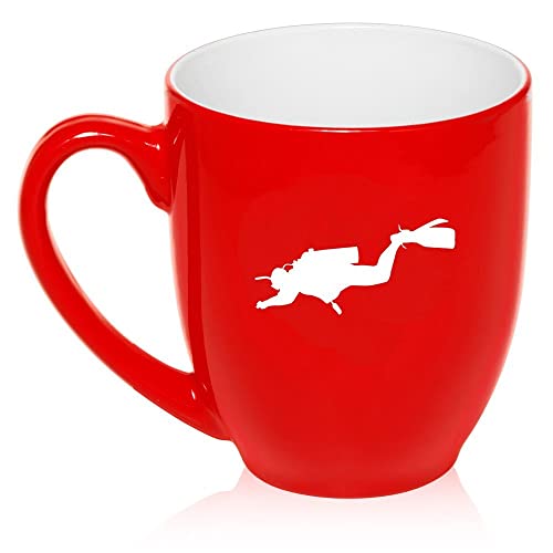 16 oz Large Bistro Mug Ceramic Coffee Tea Glass Cup Scuba Diver (Red),MIP