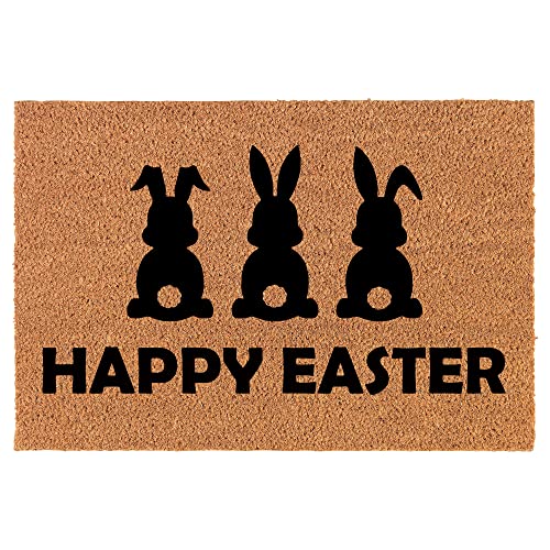 Coir Doormat Front Door Mat New Home Closing Housewarming Gift Happy Easter Bunny Rabbits (30" x 18" Standard)