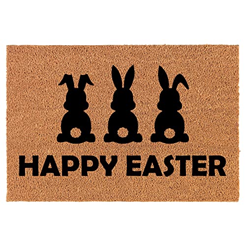 Coir Doormat Front Door Mat New Home Closing Housewarming Gift Happy Easter Bunny Rabbits (24" x 16" Small)