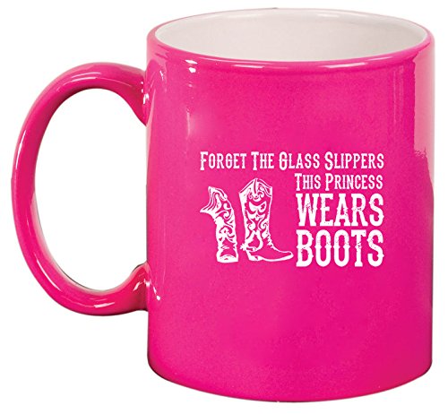 Ceramic Coffee Tea Mug Cowgirl This Princess Wears Boots (Hot Pink)