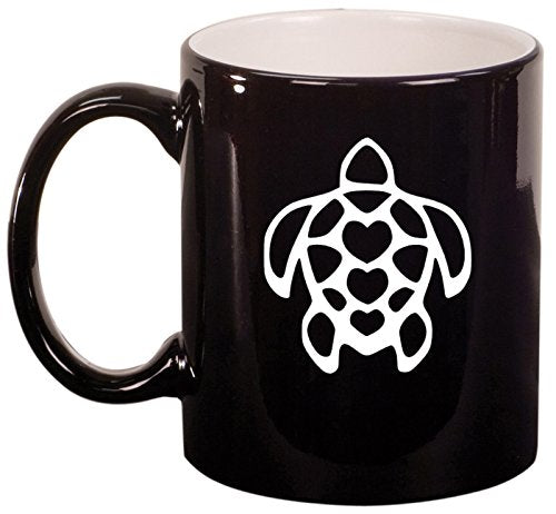 Ceramic Coffee Tea Mug Cup Turtle Hearts (Black)