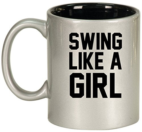 Ceramic Coffee Tea Mug Cup Swing Like A Girl Golf Softball Kettlebell (Silver)