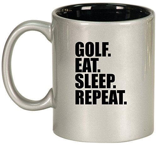 Ceramic Coffee Tea Mug Golf Eat Sleep Repeat (Silver)