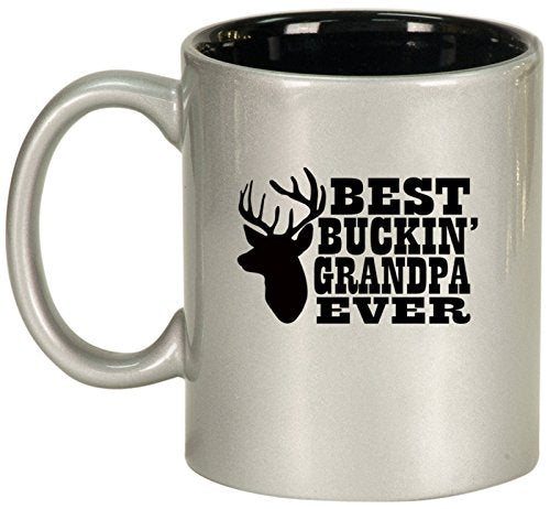 Ceramic Coffee Tea Mug Cup Best Buckin Grandpa Ever Grandfather Grandpa (Silver)