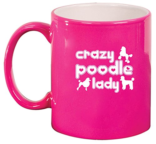 Ceramic Coffee Tea Mug Cup Crazy Poodle Lady (Pink)