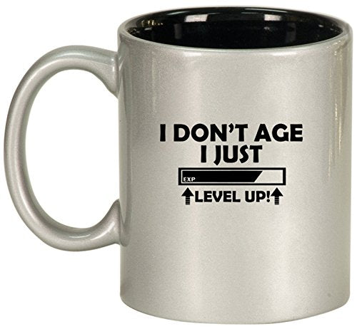 Ceramic Coffee Tea Mug I Don't Age I Just Level Up Funny Birthday (Silver)