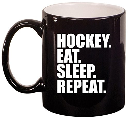Ceramic Coffee Tea Mug Hockey Eat Sleep Repeat (Black)