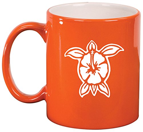 Ceramic Coffee Tea Mug Cup Hibiscus Turtle (Orange)