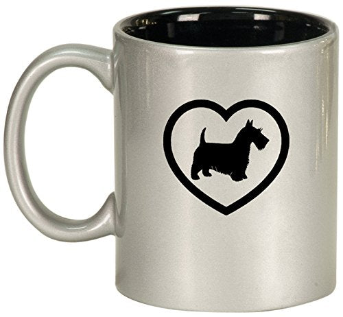 Ceramic Coffee Tea Mug Scottie Heart (Silver)