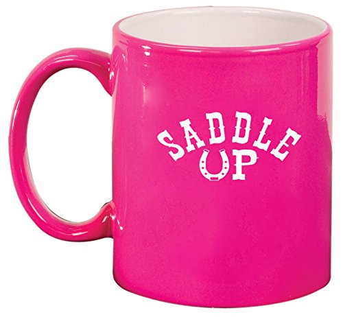 Ceramic Coffee Tea Mug Country Saddle Up Horseshoe (Hot Pink)