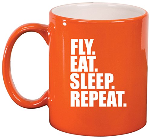 Ceramic Coffee Tea Mug Cup Fly Eat Sleep Repeat (Orange)