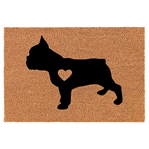 Coir Doormat Front Door Mat New Home Closing Housewarming Gift Cute French Bulldog Frenchie with Heart (30" x 18" Standard)