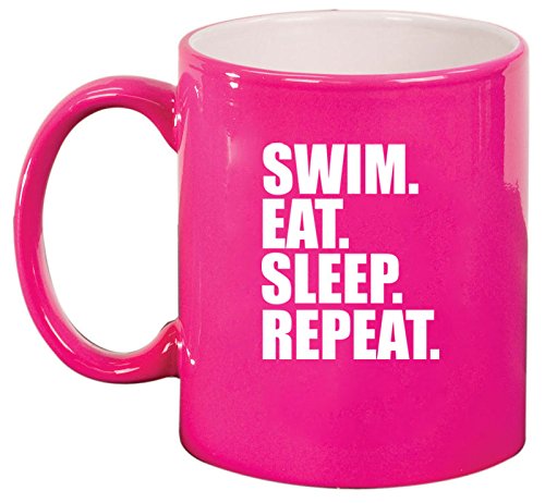 Ceramic Coffee Tea Mug Cup Swim Eat Sleep Repeat (Pink)