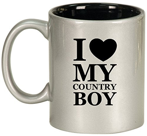 Ceramic Coffee Tea Mug I Love My Country Boy (Silver)