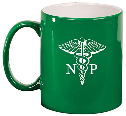 NP Nurse Practitioner Caduceus Ceramic Coffee Tea Mug Cup (Green)