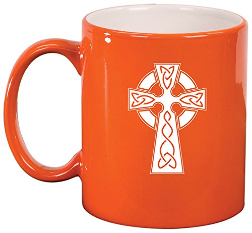 Ceramic Coffee Tea Mug Cup Celtic Cross (Orange)