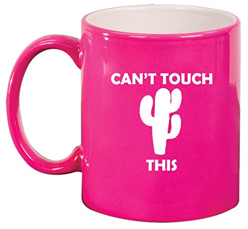 Ceramic Coffee Tea Mug Cup Can't Touch This Cactus Funny (Pink)