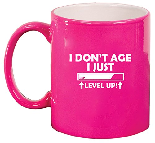 Ceramic Coffee Tea Mug I Don't Age I Just Level Up Funny Birthday (Pink)